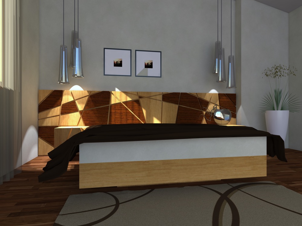 Pakros bed in oak and oak coloured wengè 1